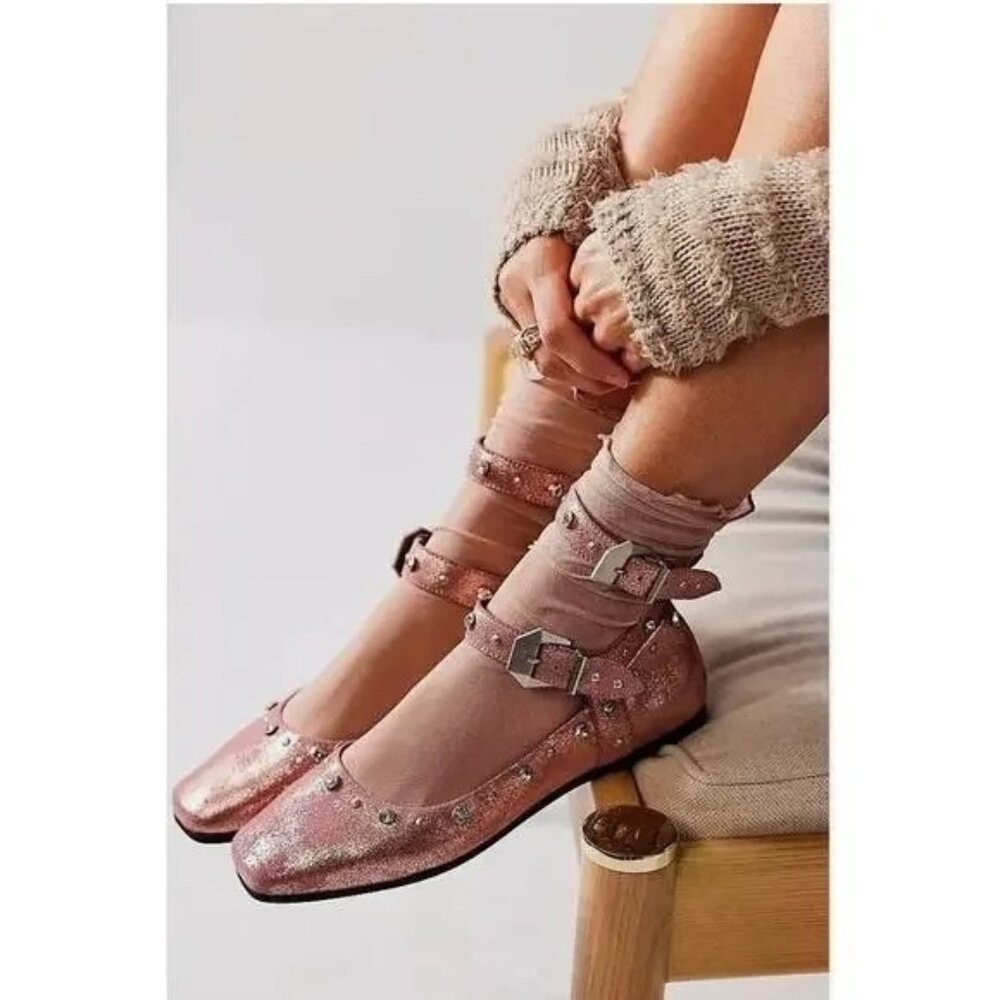 Free People Mystic Diamante Flats Pink Size 7 NEW